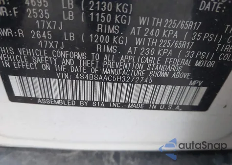 2017 Subaru Outback 2.5I z USA, uszkodzony, nr VIN 4S4BSAAC5H3272745